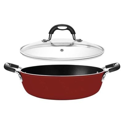 Tramontina Monaco Induction 28cm 4.2L Aluminum Skillet with Interior Starflon Premium PFOA Free Nonstick Coating and Exterior Red Silicon Coating