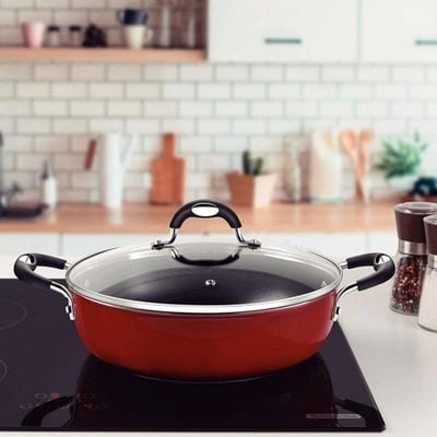 Tramontina Monaco Induction 28cm 4.2L Aluminum Skillet with Interior Starflon Premium PFOA Free Nonstick Coating and Exterior Red Silicon Coating