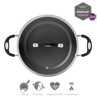 Tramontina Monaco Induction 28cm 4.2L Aluminum Skillet with Interior Starflon Premium PFOA Free Nonstick Coating and Exterior Red Silicon Coating