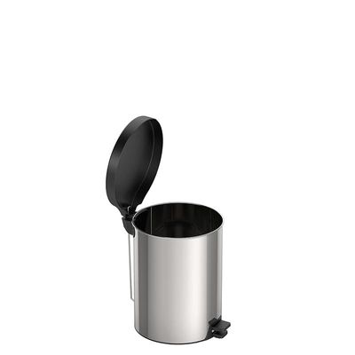 Tramontina New 12 Liter Stainless Steel Pedal Trash Bin with Black Plastic Lid and Polished Finish