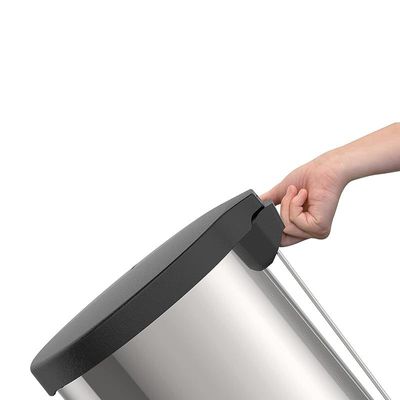 Tramontina New 20 Liter Stainless Steel Pedal Trash Bin with Black Plastic Lid and Polished Finish