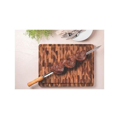 Tramontina 45x35cm Rectangular Barbecue Serving Board in Inverted Teak Wood with Mineral Oil Finish