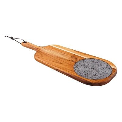 Tramontina Provence 48x19cm Teak Wood Cheese Board with Stone and Handle with Mineral Oil Finish