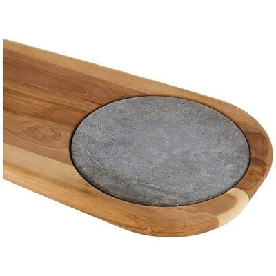 Tramontina Provence 48x19cm Teak Wood Cheese Board with Stone and Handle with Mineral Oil Finish