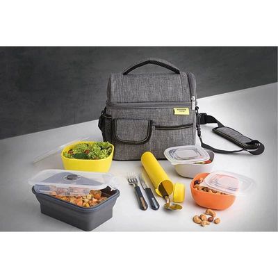Tramontina 9 Pieces Thermal Bag Lunch Accessories Included Box, Gray