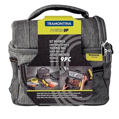 Tramontina 9 Pieces Thermal Bag Lunch Accessories Included Box, Gray