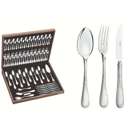Tramontina Renascenca 76 Pieces Stainless Steel Flatware Set with High Gloss and Matte Finish and Wood Case