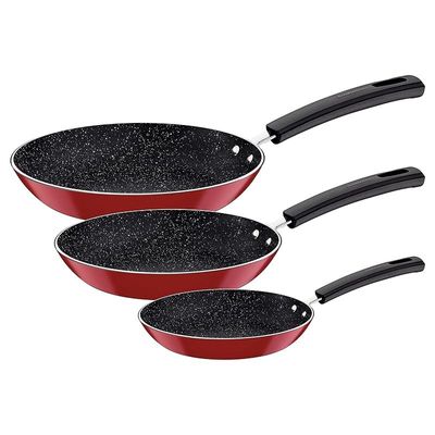Tramontina 3 Pieces Red Aluminum Frying Pan Set with Interior Starflon Max PFOA Free Nonstick Coating and Exterior Silicon Coating 20cm + 24cm + 28cm