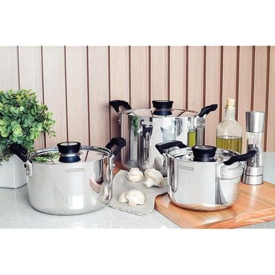 Tramontina Grano Compact 6 Pieces Stainless Steel Cookware Set with Tri-ply Body and Bakelite Handles