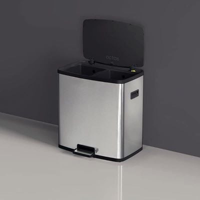 Tramontina Octos 15+15 liter Stainless Steel Pedal Trash Bin with a Scotch Brite Finish and Removable Internal Bucket