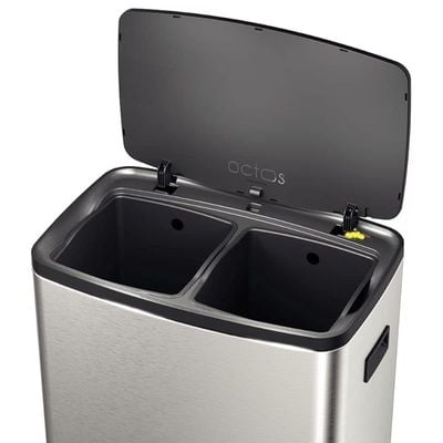 Tramontina Octos 15+15 liter Stainless Steel Pedal Trash Bin with a Scotch Brite Finish and Removable Internal Bucket