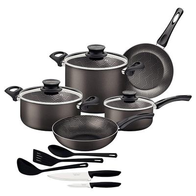 Tramontina Paris 13 Pieces Lead-Colored Aluminum Cookware Set with Interior PFOA Free Nonstick Coating