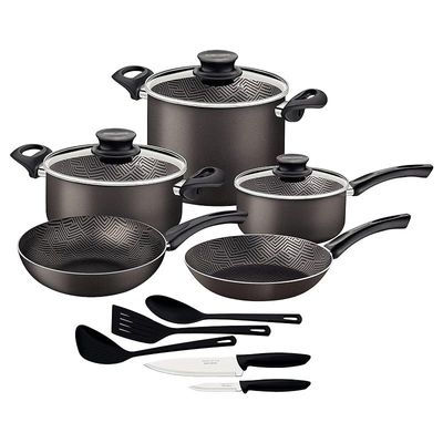 Tramontina Paris 13 Pieces Lead-Colored Aluminum Cookware Set with Interior PFOA Free Nonstick Coating