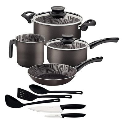 Tramontina Paris 11 Pieces Lead-Colored Aluminum Cookware Set with Interior PFOA Free Nonstick Coating