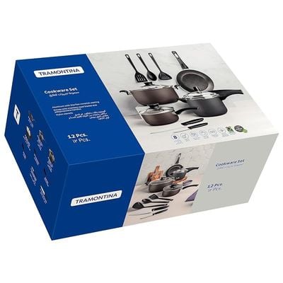 Tramontina Paris 12 Pieces Lead-Colored Aluminum Cookware Set with Interior PFOA Free Nonstick Coating