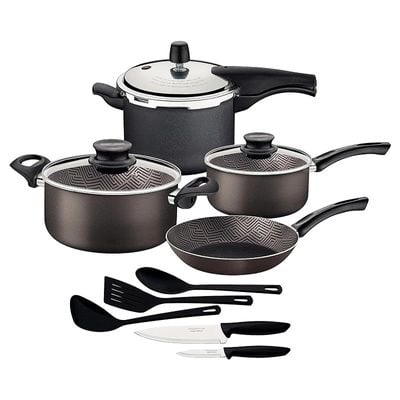 Tramontina Paris 12 Pieces Lead-Colored Aluminum Cookware Set with Interior PFOA Free Nonstick Coating