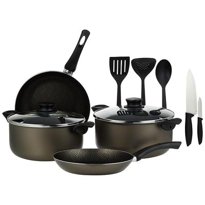 Tramontina Paris 11 Pieces Lead-Colored Aluminum Cookware Set with Interior PFOA Free Nonstick Coating