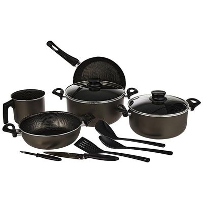 Tramontina Paris 12 Pieces Lead-Colored Aluminum Cookware Set with Interior PFOA Free Nonstick Coating