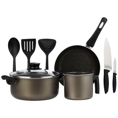 Tramontina Paris 9 Pieces Lead-Colored Aluminum Cookware Set with Interior PFOA Free Nonstick Coating