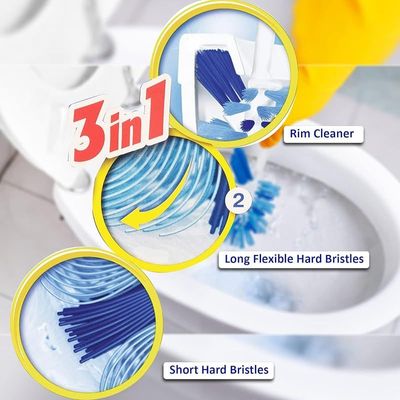 Vileda Power Brush, Toilet Cleaning Brush Set, Anti Clog Bristles, Ergonomic Grasp, Open Body, Hygienic, White and Blue