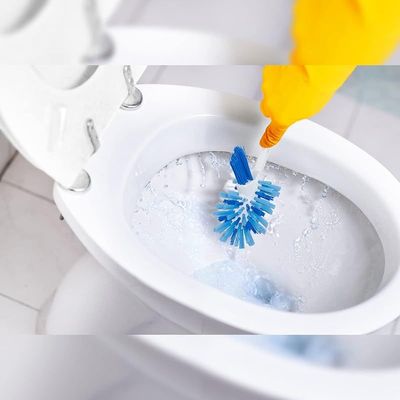 Vileda Power Brush, Toilet Cleaning Brush Set, Anti Clog Bristles, Ergonomic Grasp, Open Body, Hygienic, White and Blue