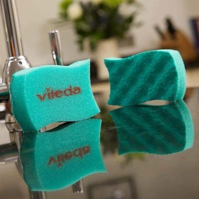 Vileda Pur Active Dishwashing Sponge, antibacterial, Teflon-friendly, Eco-friendly, Green, 3 Pcs