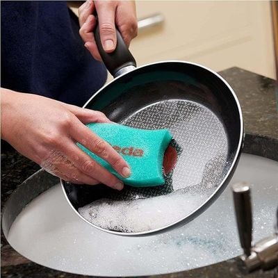 Vileda Pur Active Dishwashing Sponge, antibacterial, Teflon-friendly, Eco-friendly, Green, 3 Pcs