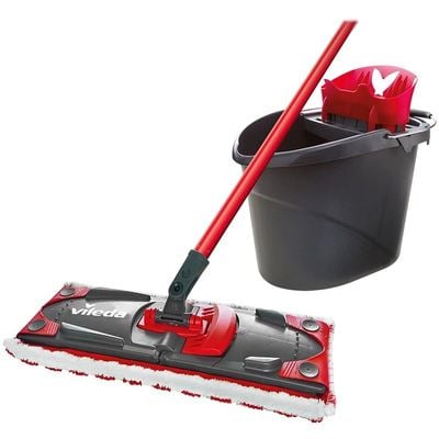 Vileda UltraMax Flat Mop and Bucket Set, Red, 2 Count (Pack of 1), 155737