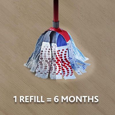 Vileda 3action Supermocio Floor Mop Refill, Versatile, Red Spot Eraser, Blue Microfiber, 3D Red Spots.