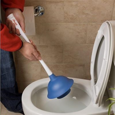 Vileda Durable Rubber Toilet Plunger With Powerful Suction, White And Blue 158906