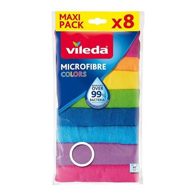 Vileda Microfibre Cloth, Absorbent, Hygienic, Versatile, Durable &amp; Washable 30x30cm - 8 Pcs