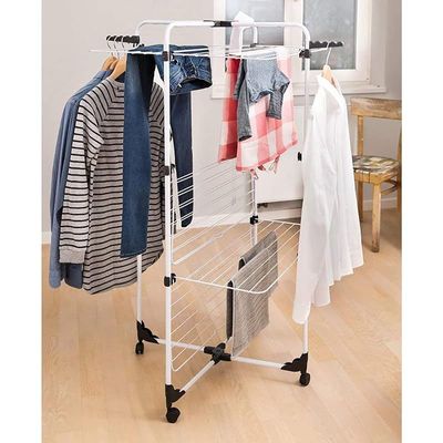 Vileda Mixer 3 Cloth Dryer Tower Airer with 3 Shelves 30m, Flexible - White (132 x 71 x 71 cm), 157243