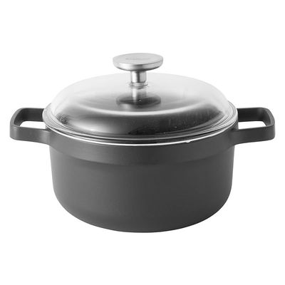 Berghoff Aluminium StockPot With Lid Suitable for all hobs, including induction Black/Clear 24centimeter 4.9 ltr ,2307310