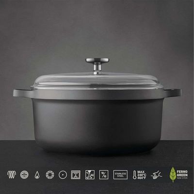 Berghoff Aluminium StockPot With Lid Suitable for all hobs, including induction Black/Clear 24centimeter 4.9 ltr ,2307310