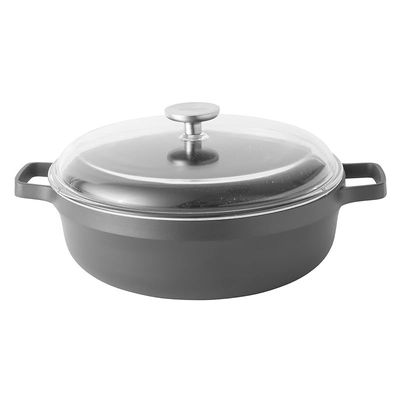 Berghoff Gem Aluminium SautePan With Lid &amp; 2 Handle, Suitable for all hobs, including induction Black/Clear 28centimeter 4.6 ltr