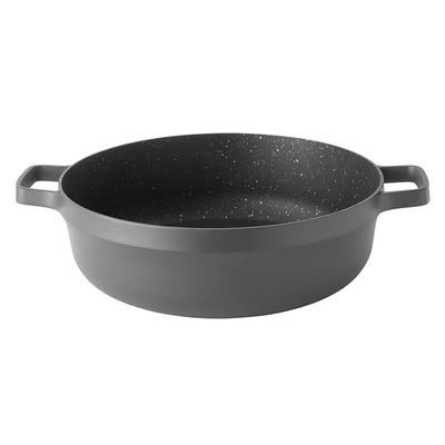 Berghoff Gem Aluminium SautePan With Lid &amp; 2 Handle, Suitable for all hobs, including induction Black/Clear 28centimeter 4.6 ltr