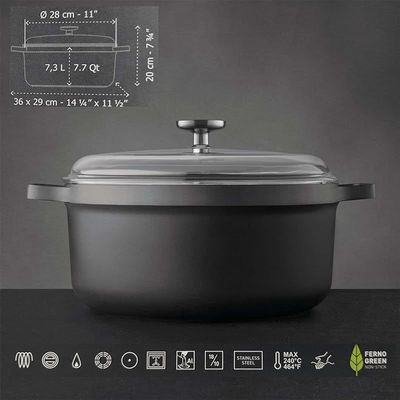 Berghoff Gem Aluminium StockPot With Lid Suitable for all hobs, including induction Black/Clear 28centimeter 7.3 ltr