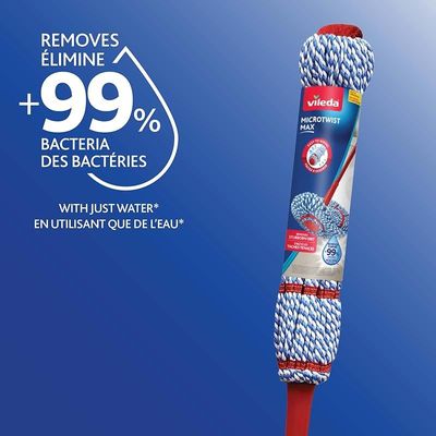 Vileda MicroTwist Maxi Mop, Remove 99% Bacteria, Buffing Pad, Twist Wringing, Microfiber, Multi-purpose