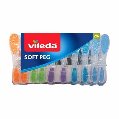 Vileda Soft Pegs Clothespin, Soft Grip, Weather Resistant- Multiple Colours