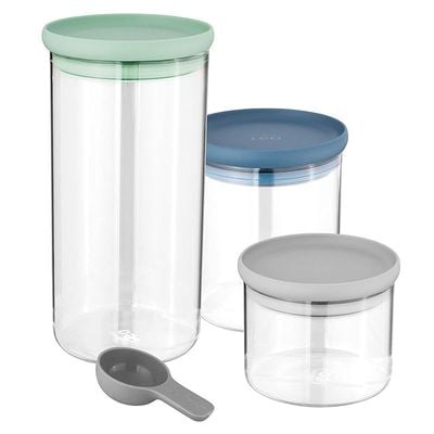 BergHOFF Leo 3 set Storage Container with Air Tight lid, Heat resistant glass, Polypropylene, Dishwasher safe