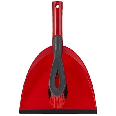 Vileda 2x1 Short Handle Dustpan Standard â€“ Dustpan And Brush, Ultra-Thin Black Fibers, Red Fibers, Ergonomic, Versatile, - Red & Black (25 x 5 x 35 cm)