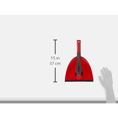 Vileda 2x1 Short Handle Dustpan Standard â€“ Dustpan And Brush, Ultra-Thin Black Fibers, Red Fibers, Ergonomic, Versatile, - Red & Black (25 x 5 x 35 cm)