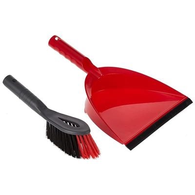 Vileda 2x1 Short Handle Dustpan Standard â€“ Dustpan And Brush, Ultra-Thin Black Fibers, Red Fibers, Ergonomic, Versatile, - Red & Black (25 x 5 x 35 cm)