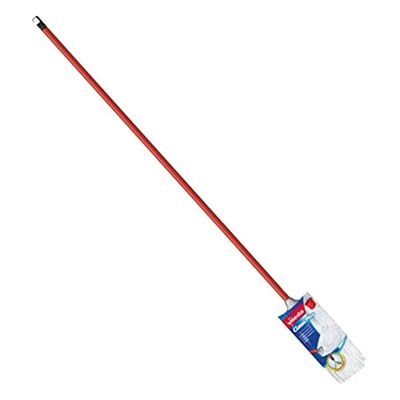 Vileda Classic Cotton Floor Mop With Stick, Super Absorbent, Universal Thread Handle, Cost-Effective, Red &amp; White, 10 x 6 x 153 Cm