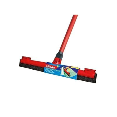 Vileda Floor Wiper Easy Fix 42 CM with a Stick, Cloth Fix Slot, High water Wiping Efficiency, Foam, 42 x 4 x 136 CM - Red