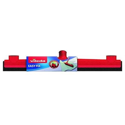 Vileda Floor Wiper Easy Fix 42 CM with a Stick, Cloth Fix Slot, High water Wiping Efficiency, Foam, 42 x 4 x 136 CM - Red