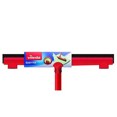 Vileda Floor Wiper Easy Fix 42 CM with a Stick, Cloth Fix Slot, High water Wiping Efficiency, Foam, 42 x 4 x 136 CM - Red