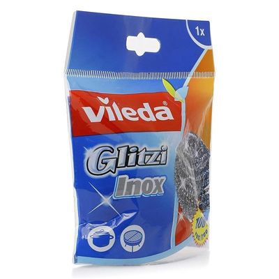 Vileda Glitzi Inox Spiral Scourer 1Pc, Stainless Steel, Anti-Burn Cleaning, Long-Lasting, Ergonomic Design (1 Pc Per Pack)