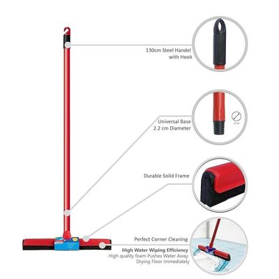 Vileda Floor Wiper Classic 52 CM with a Stick, High water wiping efficiency, Foam, 52 x 5 x 136 CM - Red