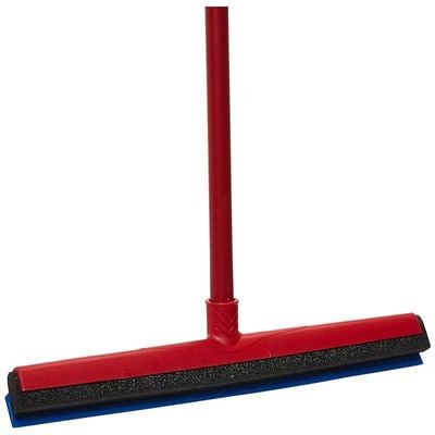 Vileda Wipe &amp; Dry Floor Wiper 42 Cm With A Stick, Triple Lip, Rubber Lip, 42 x 4 x 141 CM - Red &amp; Blue